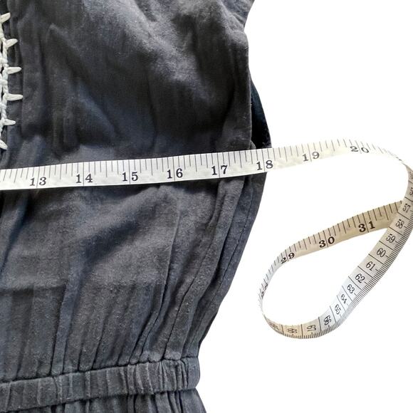 Theme Crochet Tunic Mini Dress Navy Blue Cap Sleeves Size Large - Picture 8 of 11